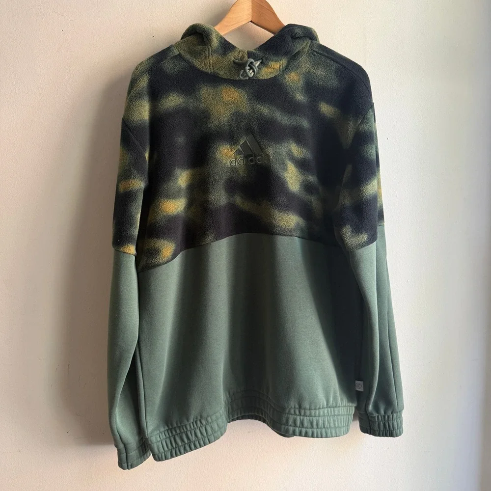 Adidas Fleece Camo Hoodie Pullover Green Camouflage Mens Large